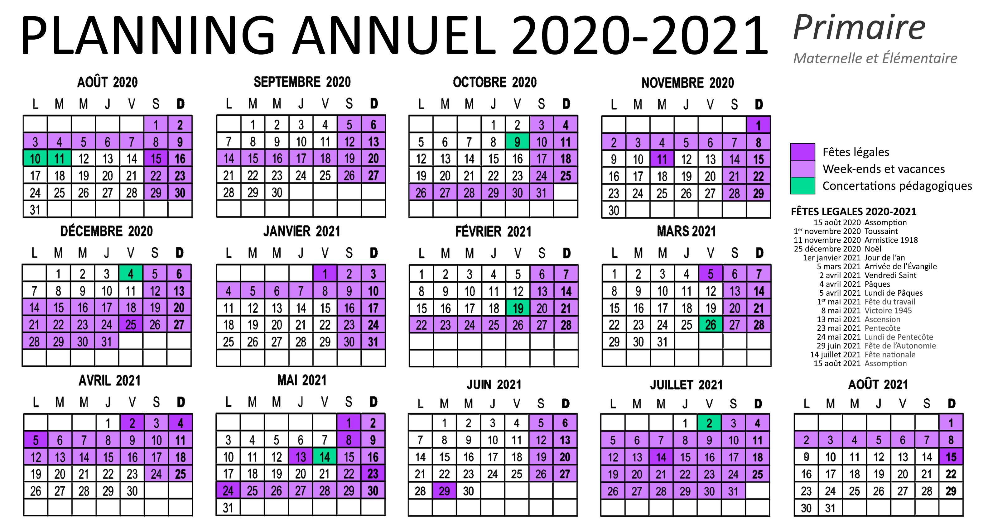 Planning annuel Primaire