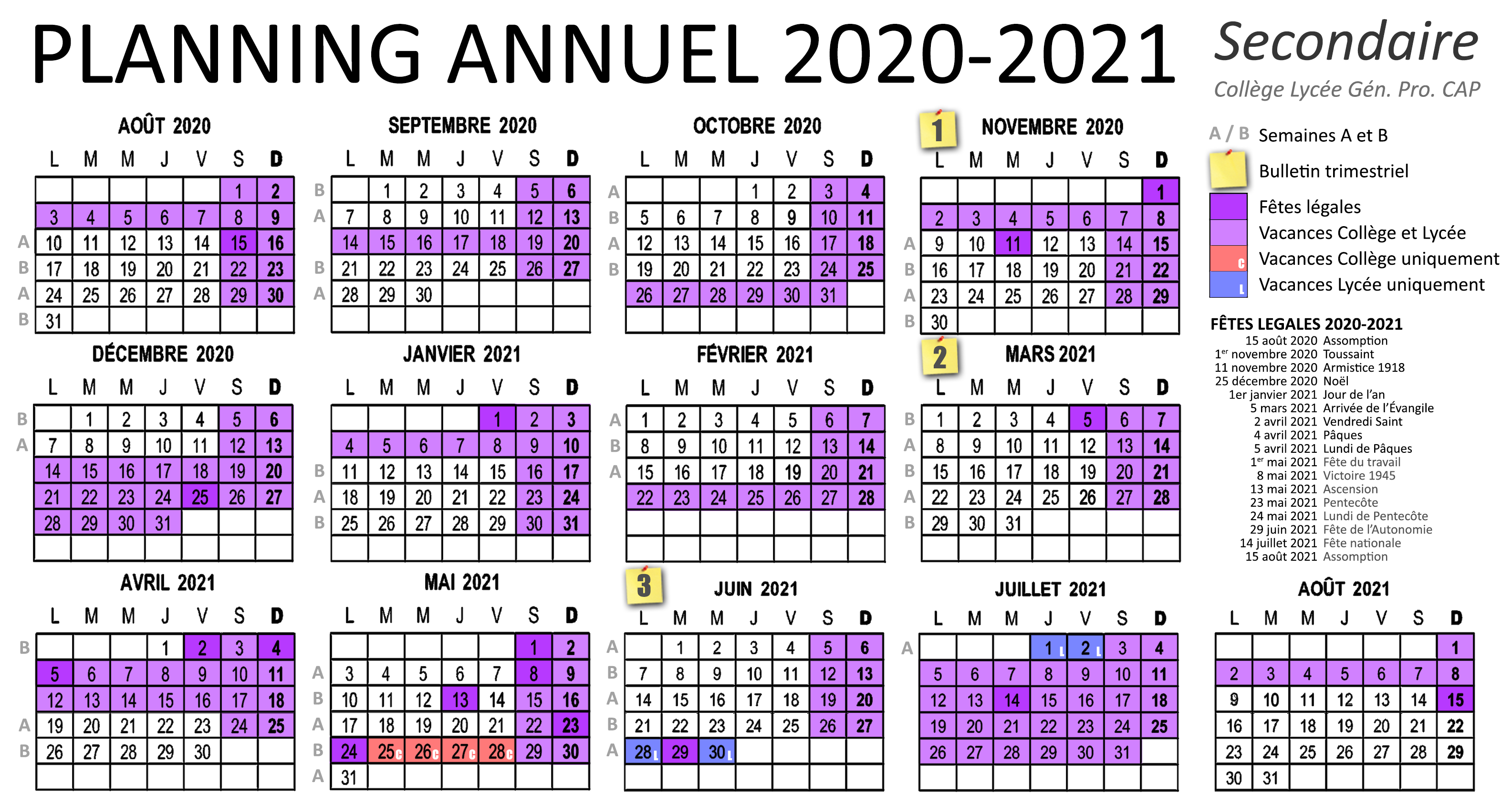 Planning annuel Secondaire